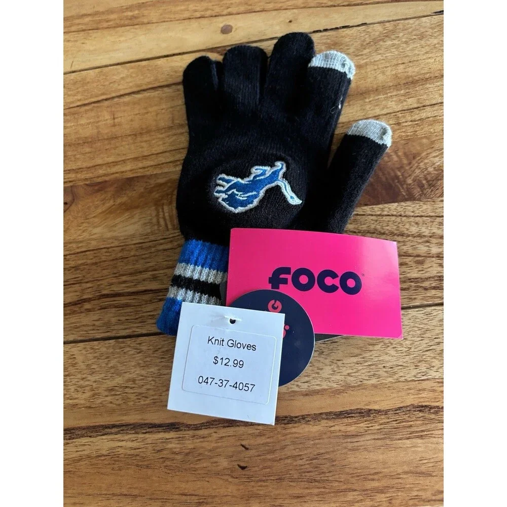 Detroit Lions Black Knit Touchscreen Gloves Blue Cuff One Size NWT kids